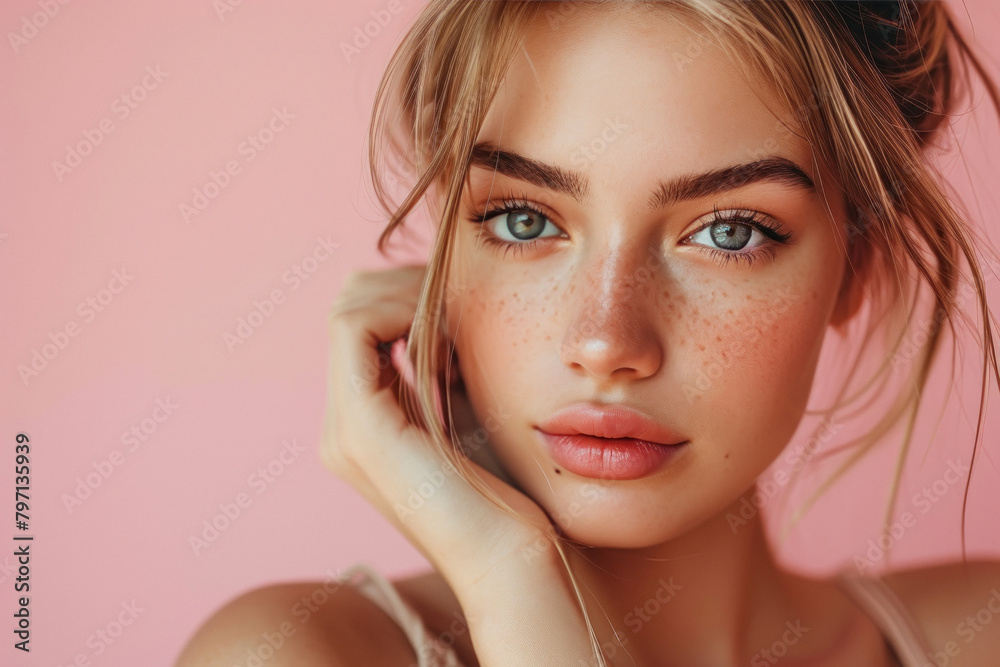 beautiful adorable woman posing on pink background beautiful adorable woman posing on pink background
