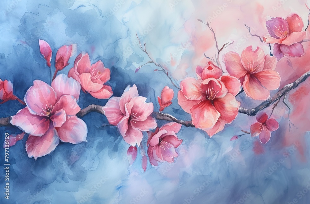 Elegant Watercolor Painting of Blossoming Flowers Elegant Watercolor Painting of Blossoming Flowers