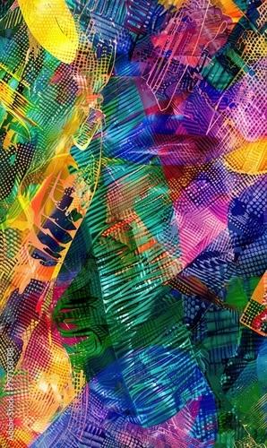 digital abstract background acrylic painting with glitch effects and pixelated elements, perfect for a futuristic and avant-garde aesthetic © Pic Hub