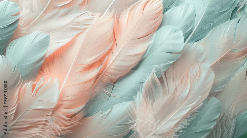 Fototapeta premium Soft focus background with pastel-colored feathers in a gentle, flowing arrangement
