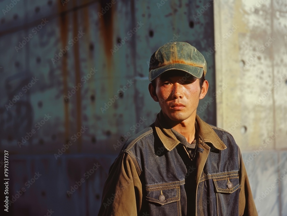 Portrait of a young worker in industrial setting Portrait of a young worker in industrial setting