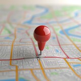Red pin on a city map highlighting a specific location