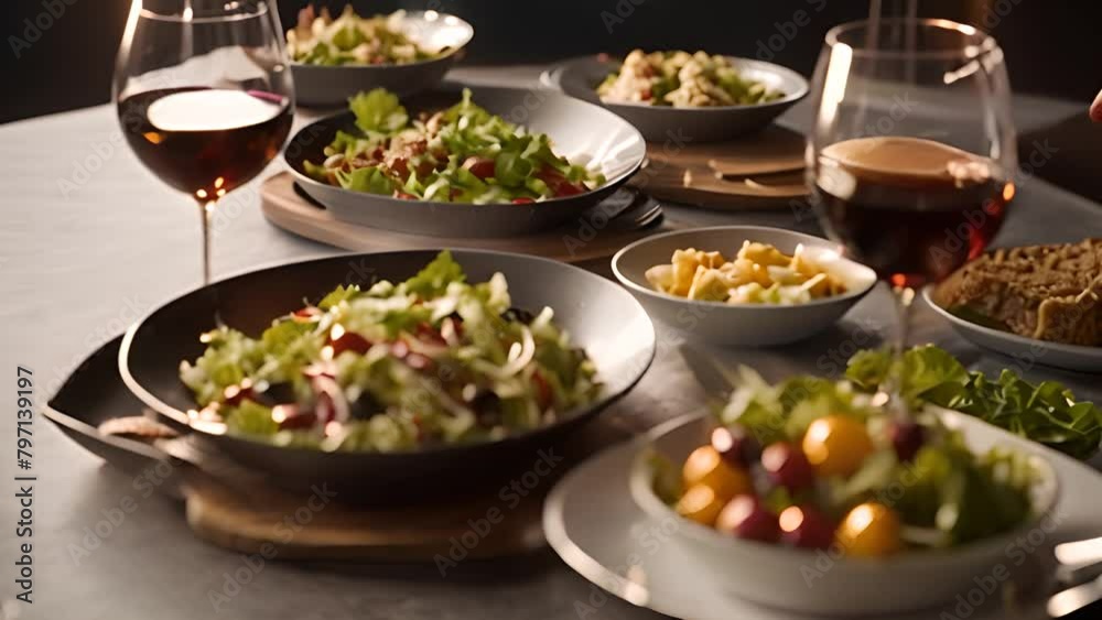 Table Set With Food and Wine Glasses Generative AI Table Set With Food and Wine Glasses Generative AI