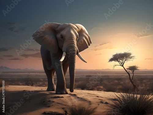 elephant walking in the desert