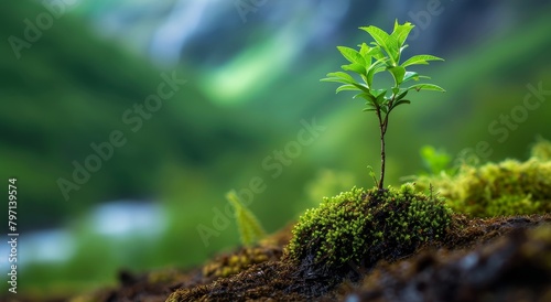 Young plant sprouting in a lush green forest