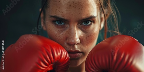 Determined female boxer ready to fight