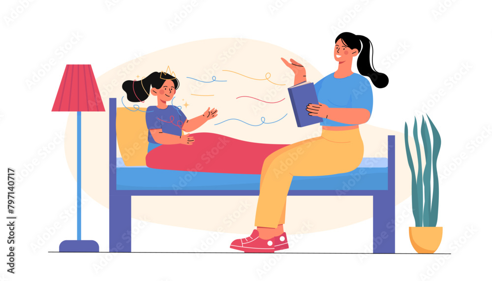 Naklejka premium Mother read fairy tales vector