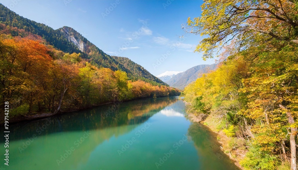 Fototapeta premium colorful trees river and mountain landscape