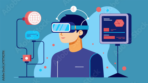 A virtual reality headset connected to a machine that is scanning and enhancing a persons genes as they experience a simulation of their brains.