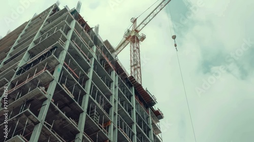 photo of construction site with Tower crane building skyscraper photo