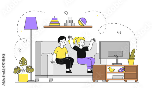 Children watch tv vector simple