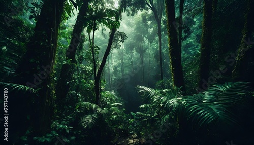 deep tropical forest in darkness