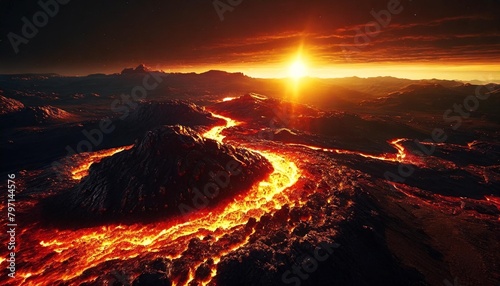 hot lava flowing on a melting alien planet orbiting close to its sun