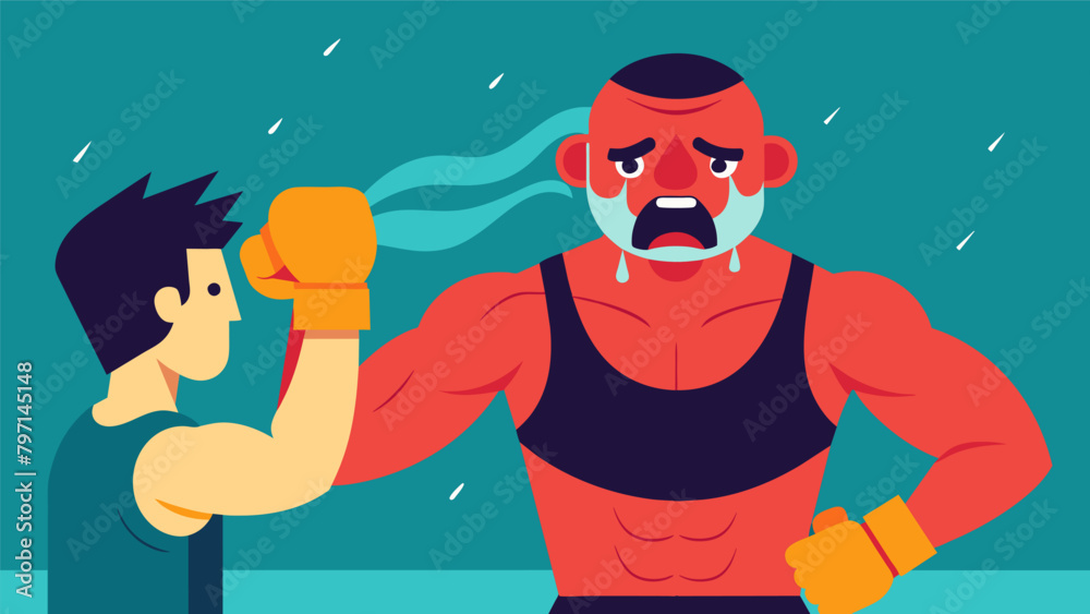 Sweat dripping from a fighters brow as their coach encourages them to push through their fear and use it as motivation to perform better in