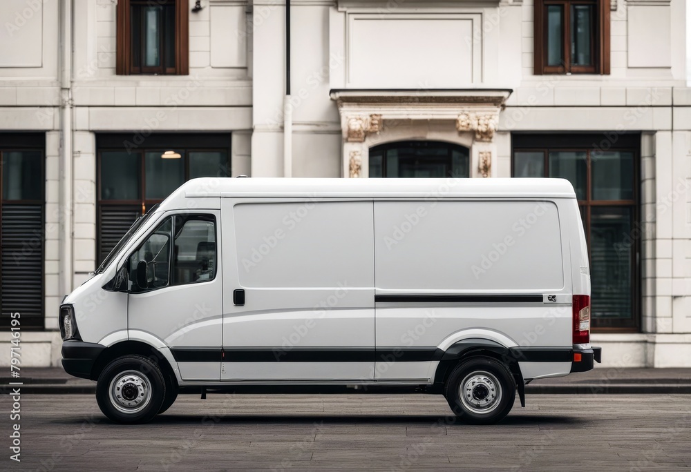 'view back delivery white side mockup van empty isolated background transparency transparent courier mock bus trucking service transportation transport car automobile vehicle'