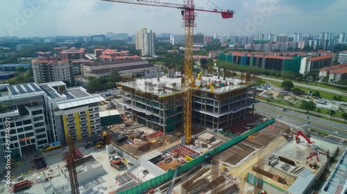 photo of construction site with Tower crane building skyscraper