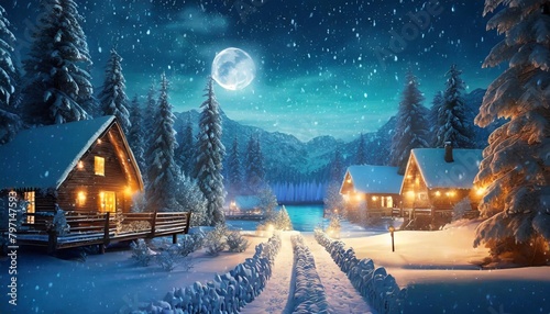 vector winter wonderland night background photo
