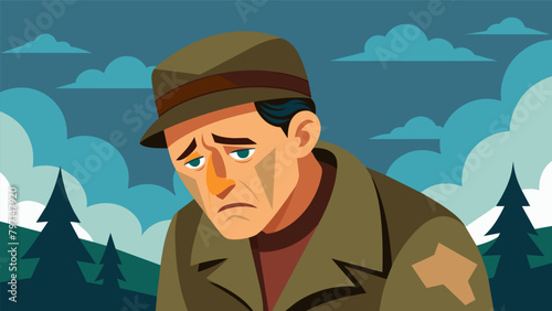 A World War II reenactor sheds tears as he portrays a fallen soldier in a battle scene honoring those who gave their lives for freedom.. Vector illustration
