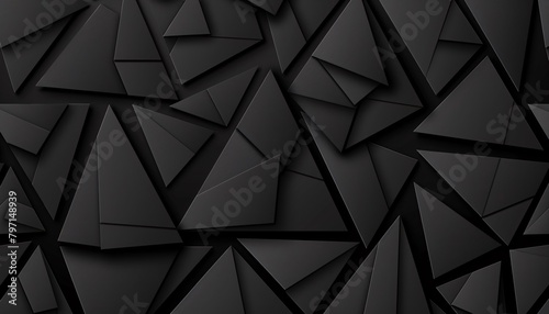 Polished, Semigloss Wall background with tiles. Triangular, tile Wallpaper with 3D, Black blocks. 3D Render