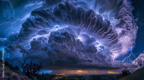 An enchanting image capturing the mesmerizing beauty of lighting streaks illuminating the night sky during a thunderstorm. © DigitaArt.Creative