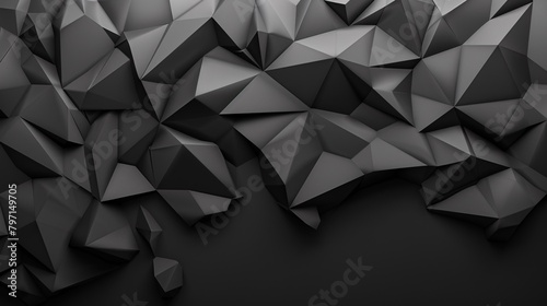 Polished  Semigloss Wall background with tiles. Triangular  tile Wallpaper with 3D  Black blocks. 3D Render