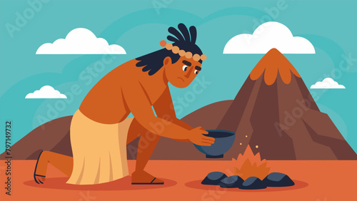 A Native Hawaiian man collects volcanic clay from a sacred site using it to create a paste that he applies to his face and body as a natural exfoliant.