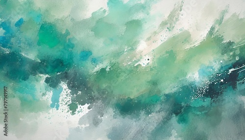 abstract watercolor drawing featuring a palette of pale gray blue and green hues with a dominant sage green color ideal art background for design purposes showcasing elements of water and grunge photo