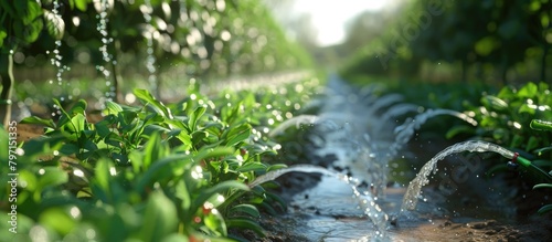 Precision Agriculture Drip Irrigation System Conserves Water in D Rendered Landscape photo