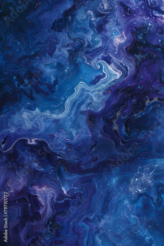 Texture inspired by the swirling patterns of galaxies and cosmic phenomena, featuring deep blues and purples. Galaxy marble textures offer a celestial and mysterious backdrop