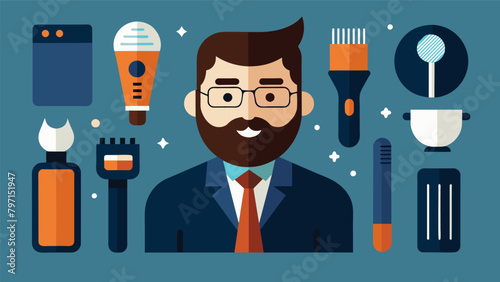 A sophisticated grooming set featuring a designer beard trimmer and a selection of stylish grooming accessories..