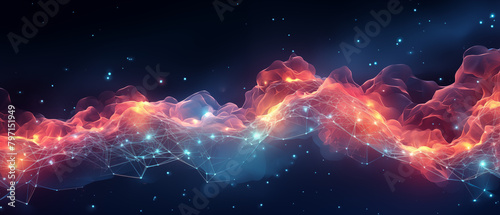Fiery Abstract Network Waves on Dark Background