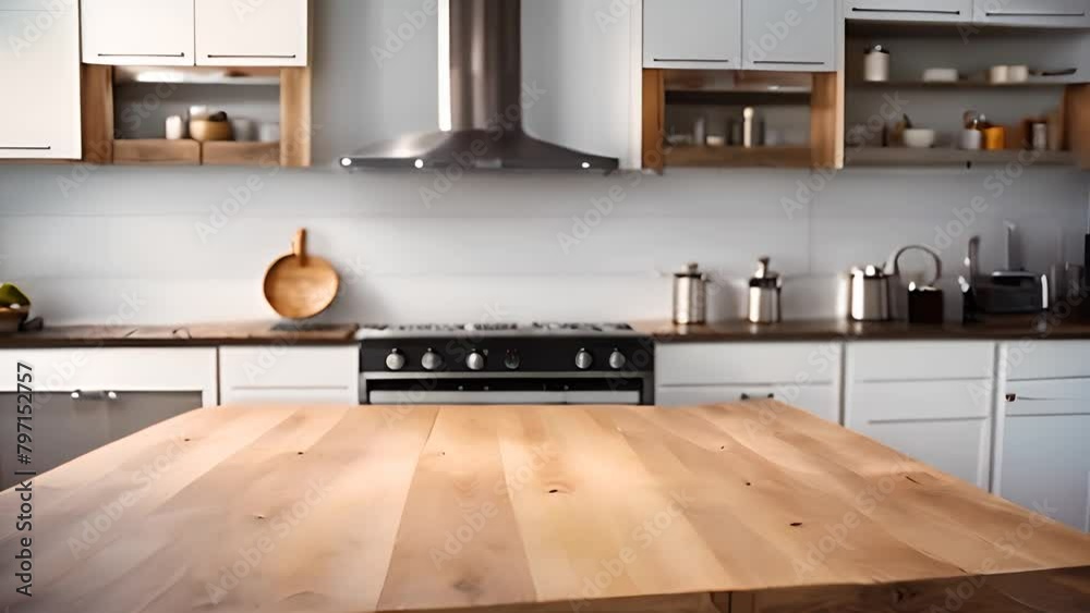 Modern Kitchen With Wooden Countertop and White Cabinets Generative AI ...