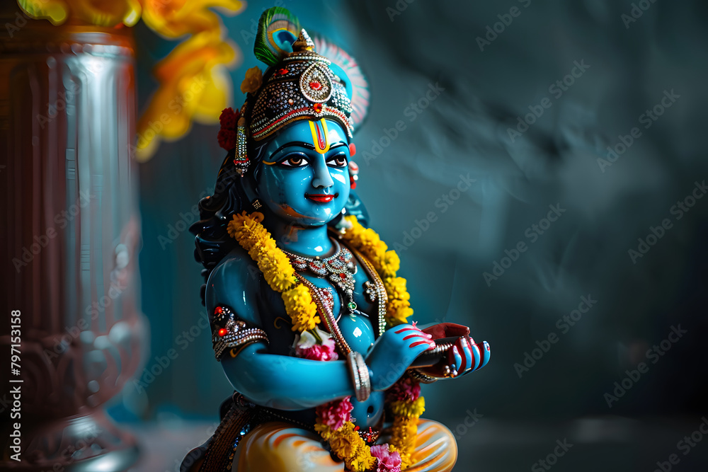Fototapeta premium Lord Krishna image with copy space, Vishu Kani concept background