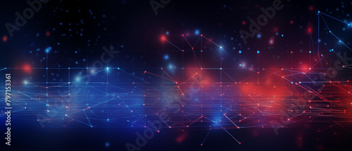 Abstract Tech Network Background with Blue and Red Lights