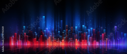 Abstract Digital Landscape with Blue and Red Neon Glow