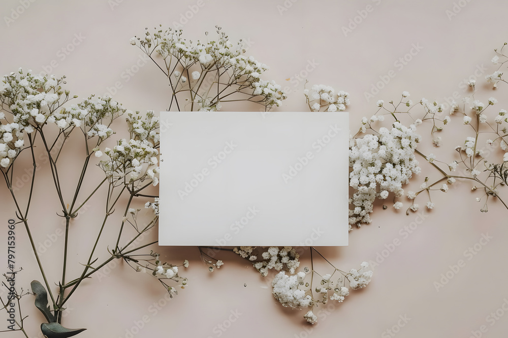 Stylish elegant flat lay feminine floristic greeting invitation post card, copy space mockup. Stylish elegant flat lay feminine floristic greeting invitation post card, copy space mockup.
