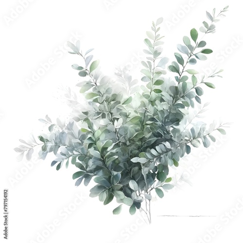 watercolor portrayal of a lush bouquet of greenery on a white background photo