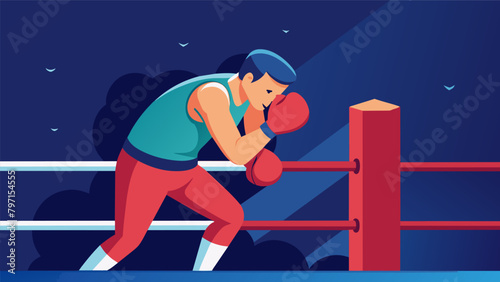 In between rounds a fighter leans against their corner inhaling deeply and exhaling slowly to recover their breath and conserve energy for the