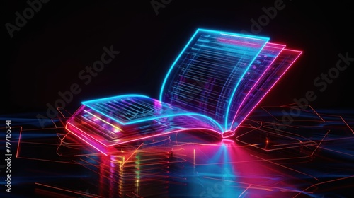 Digital book symbol of knowledge and wisdom in a futuristic style.