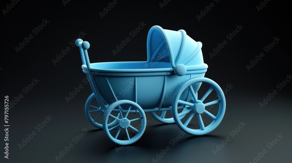 icon of blue violet baby carriage isolated on black background AI generated