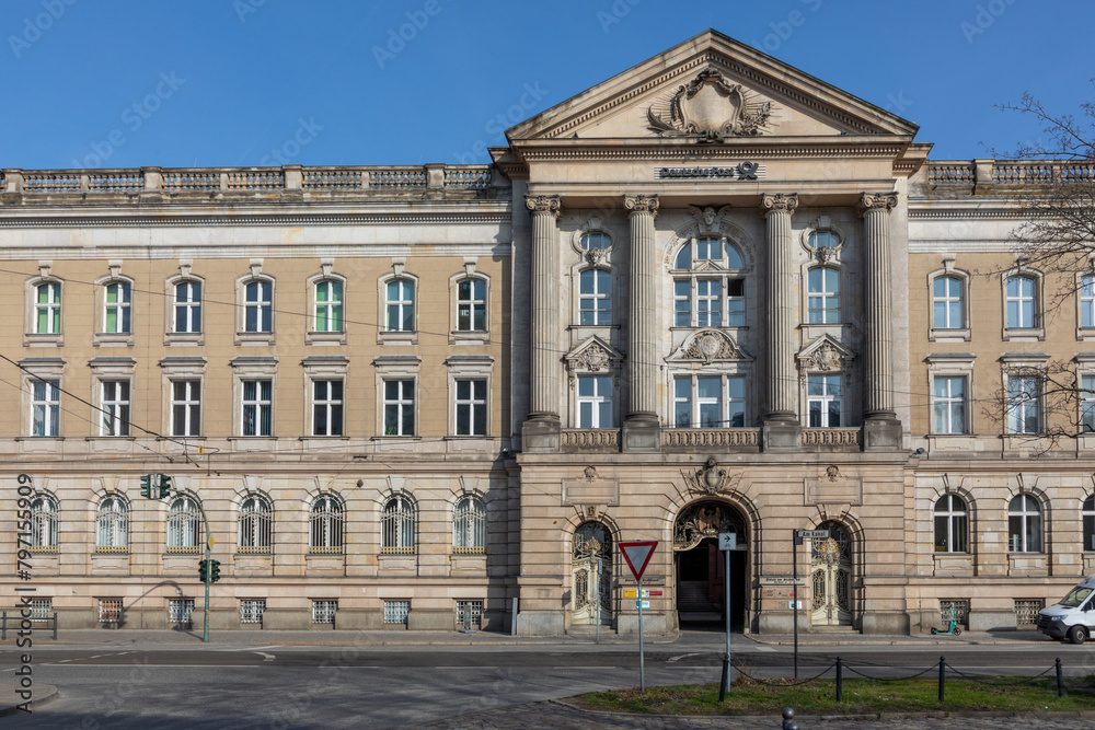 Deutsche Post building with signage and logo on historic facade Deutsche Post building with signage and logo on historic facade