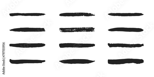 Vector set of marker and watercolor brushes, saved in the palette. Hand drawn textural lines. Isolated smears on a white background