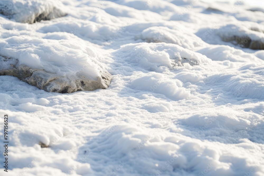 Close-up of Snow Covered Rocks in Bright Sunlight