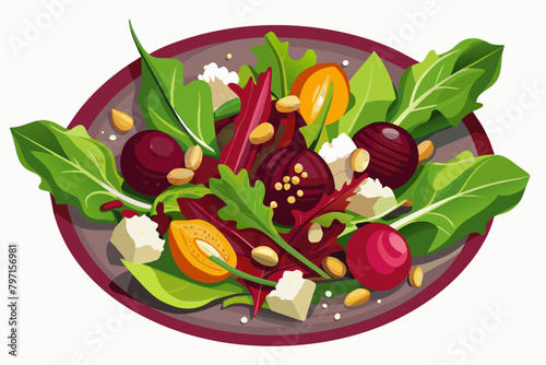 Visualize the jewellike colors  vibrant beet salad, tossed with crumbled goat cheese, toasted walnuts, and a tangy vinaigrette