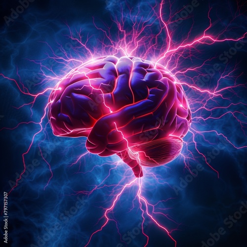 Human Brain with Electric Impulses