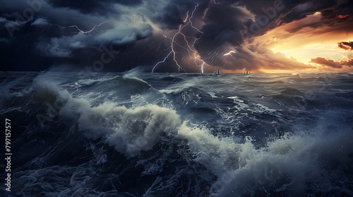 A dramatic image capturing the raw power and intensity of a storm brewing over the ocean