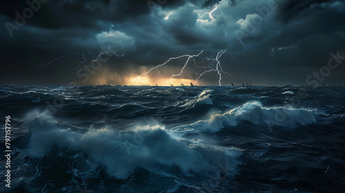 A dramatic image capturing the raw power and intensity of a storm brewing over the ocean photo