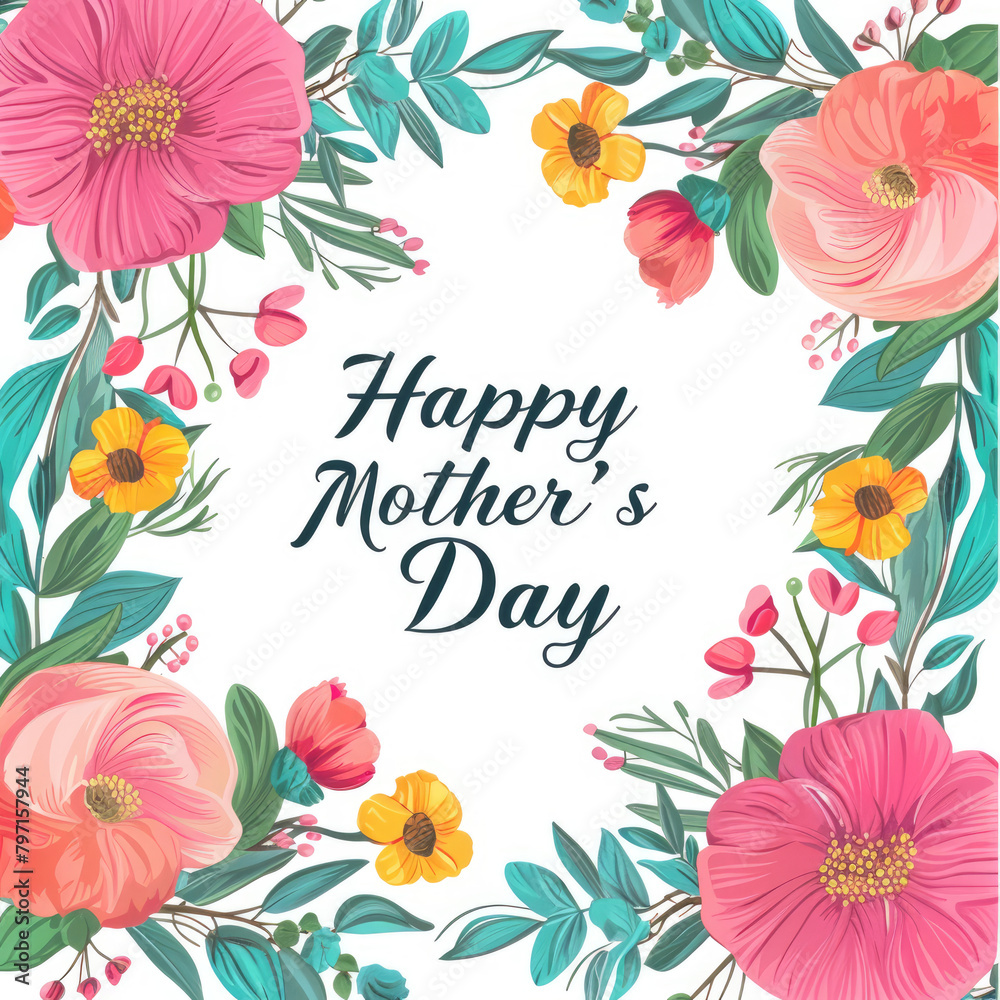 Happy Mother's Day,with flowers frame, abstract floral pattern in mid century art style
Happy Mother's Day,with flowers frame, abstract floral pattern in mid century art style