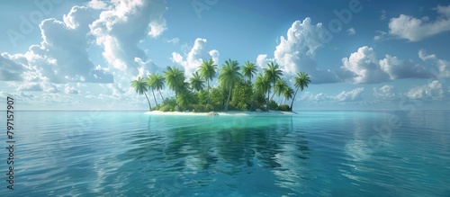 D Rendering of a Tranquil Atoll A Tropical Island Ring in the Blue Ocean photo