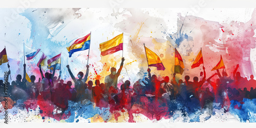 Protests in Venezuela - Picture protesters waving Venezuelan flags, symbolizing the political unrest and economic crisis in the country photo